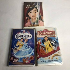 Disney VHS Lot of 3 : Pocahontas II Journey To A New‎ World Mulan Cinderella